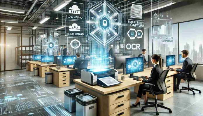 Professionals using document scanners and software for smart document management