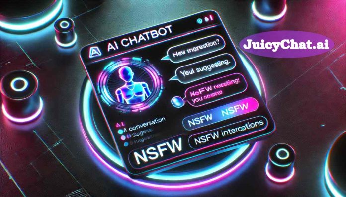 JuicyChat.AI NSFW chatbot interface with futuristic neon design.