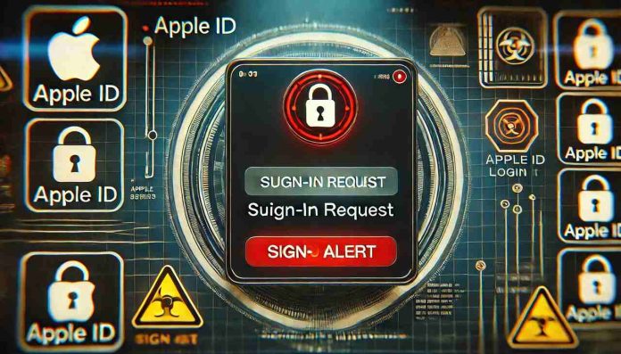 Apple ID phishing attack warning with fraudulent sign-in request.