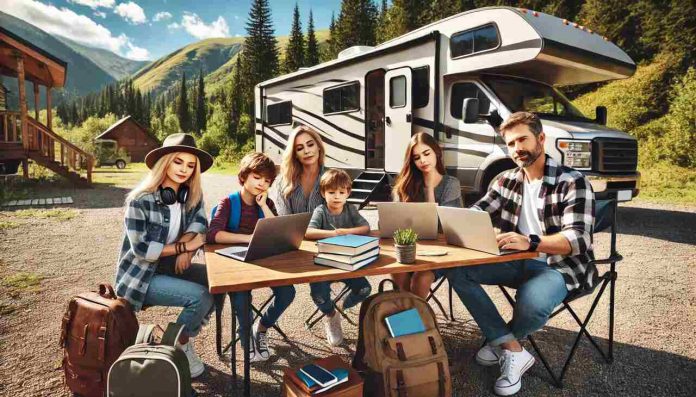 Family studying online while traveling in an RV