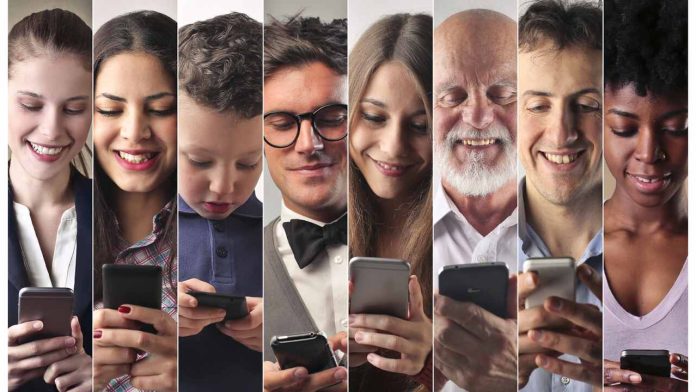 People of all ages using smartphones to communicate.