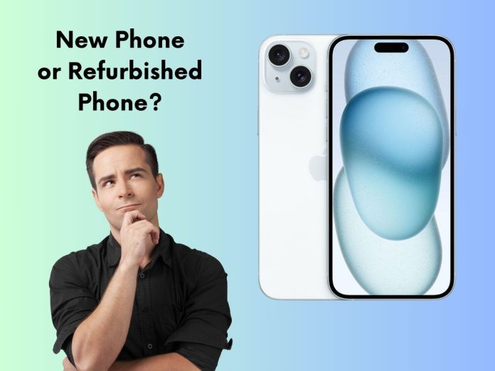 Man deciding between refurbished and new iPhone 15