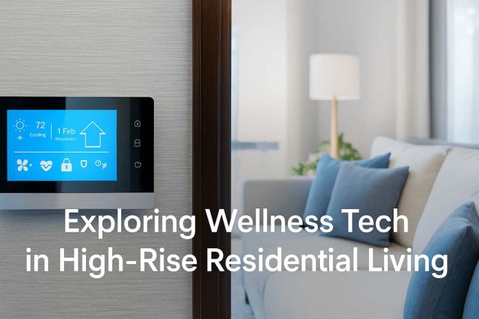 Smart wellness panel in high-rise apartment