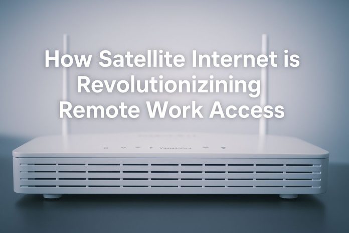 White router representing satellite internet for remote work.
