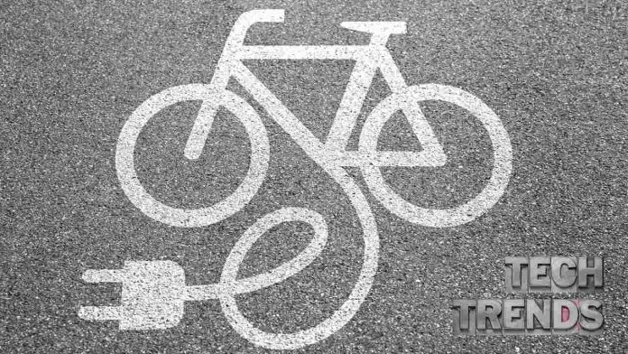 E-bike lane symbol with electric plug painted on road