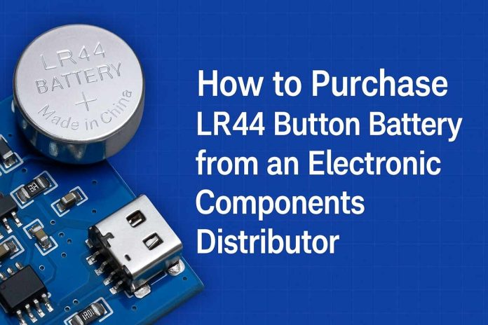 LR44 battery and circuit board next to blog title on blue background.