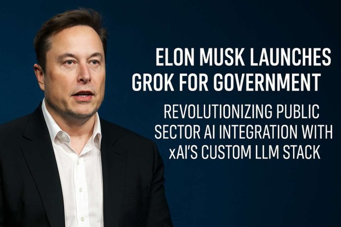 Elon Musk launching Grok for Government with xAI branding.