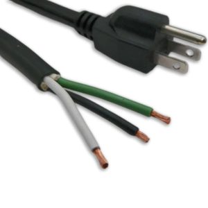 NEMA 5-15P plug with exposed copper wires.