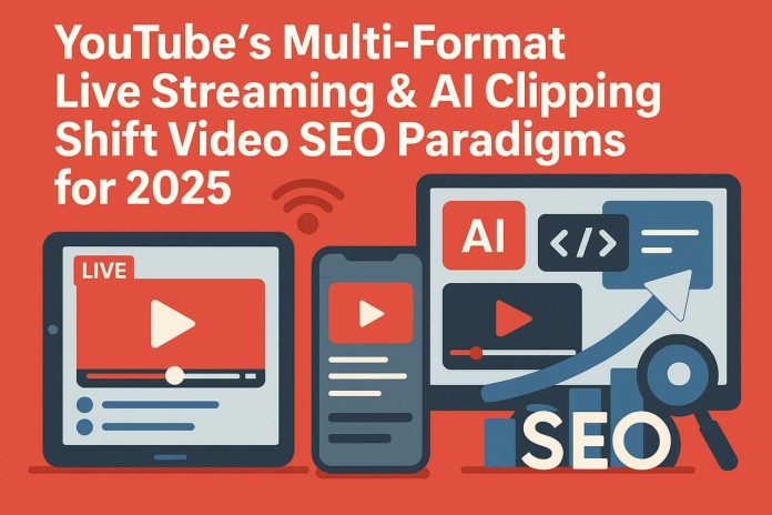 YouTube live streaming and AI tools across devices illustrating 2025 video SEO changes.