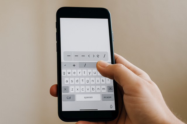Mobile keyboard on smartphone showing punctuation and symbol options.
