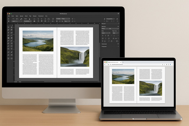 VivaDesigner software running on desktop and web browser side by side