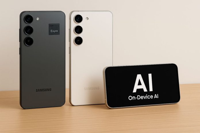Samsung Galaxy S26 phones with on-device AI and Exynos chip.