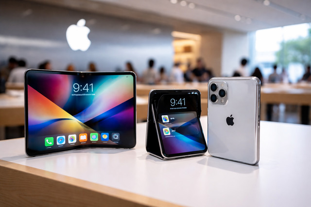 Foldable iPhones displayed inside an Apple Store