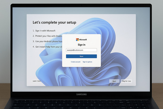 Book4 Ultra setup screen with Windows 11 sign-in prompt