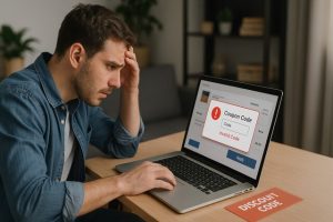 Online shopper facing a promo code error at checkout.