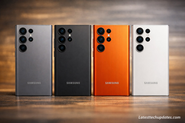 Samsung Galaxy S26 Ultra in four titanium colors including orange variant