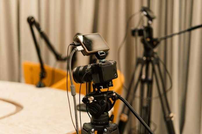 Professional camera setup in a studio for business streaming.
