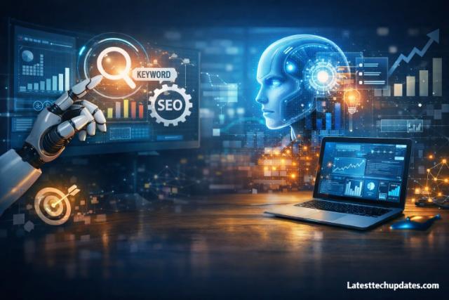 AI tools dashboard for keyword research and SEO optimization analysis