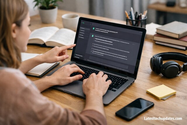 Beginner using ChatGPT on laptop for practical tasks