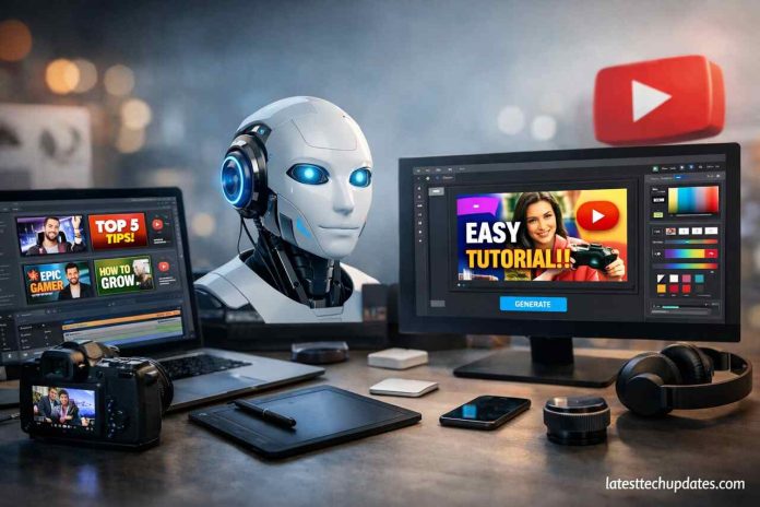 AI tools and workspace for creating engaging YouTube thumbnails.