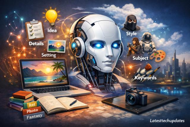 AI robot illustrating structured image prompt creation process