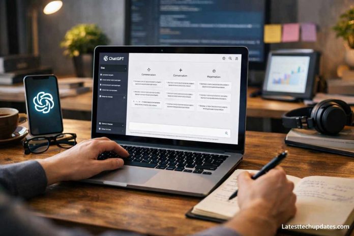 Advanced ChatGPT tips workspace with laptop using AI assistant