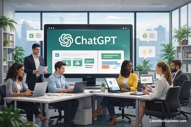 Businesses using ChatGPT for daily operations in a modern office