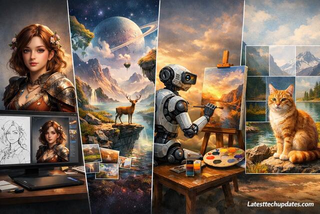 AI image generation models creating digital art scenes