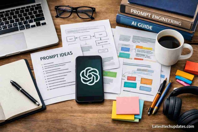 AI prompt engineering workspace with tools and structured prompt examples