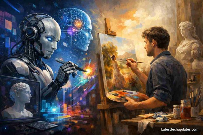 AI art vs human art comparison illustration