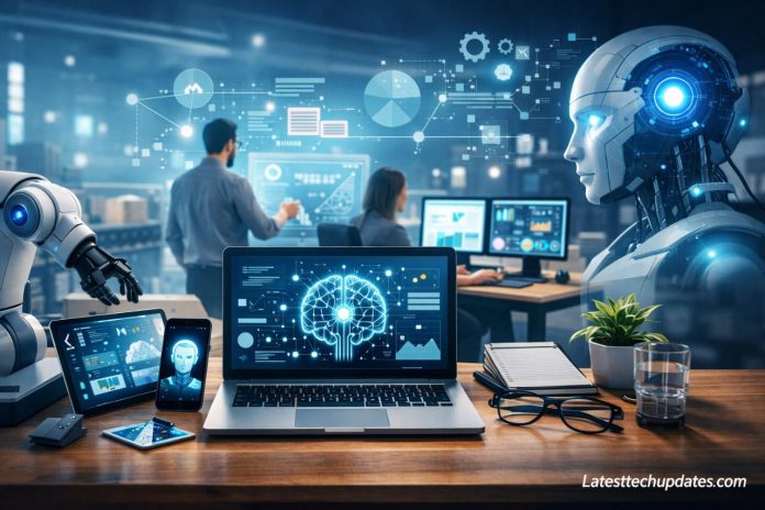 AI automation tools in a smart business workspace