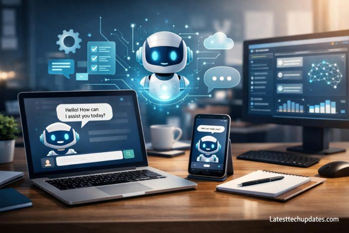 AI chatbot interface on website with analytics dashboard