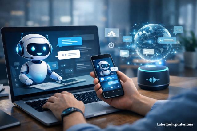 AI chatbot interface on laptop and mobile device