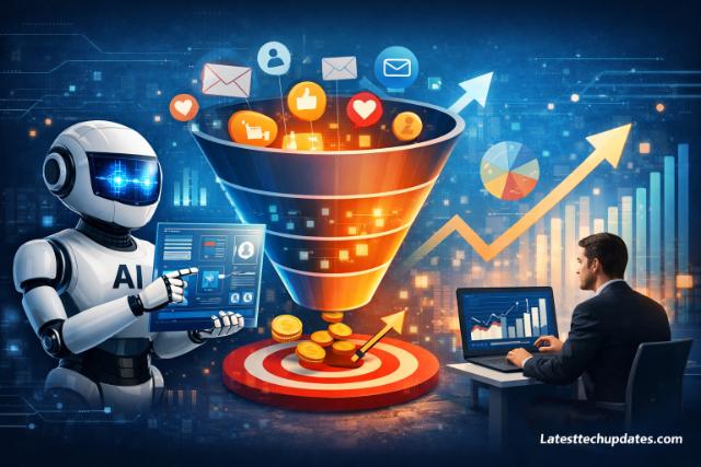 AI optimizing sales funnel with analytics and automation