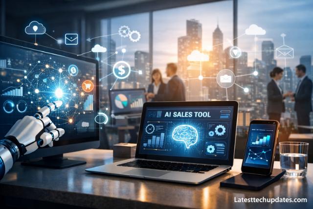 AI sales tools integrating with business systems in a digital workspace