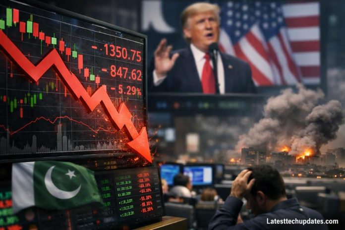 PSX market crash with geopolitical tension visuals