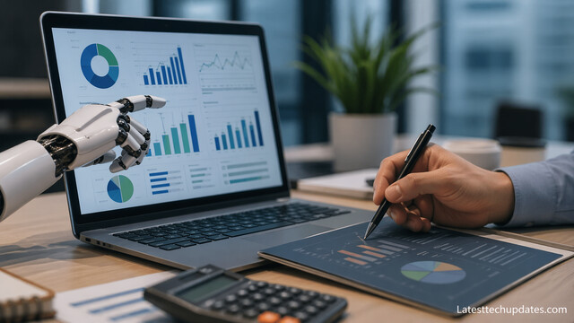 AI analyzing marketing budget data on laptop