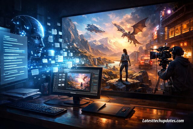 AI transforming text into cinematic visual scene