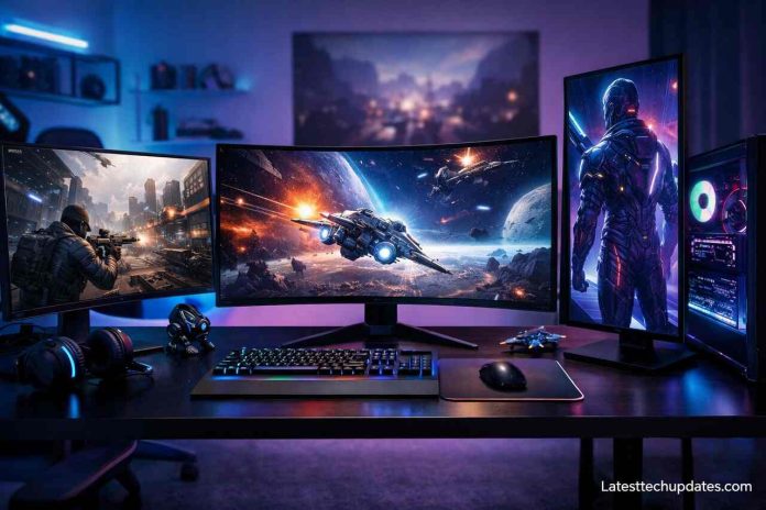 Samsung gaming monitor setup with immersive display and RGB lighting