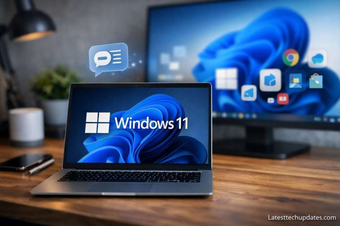 Windows 11 laptop with redesigned interface and removed Copilot feature