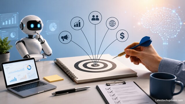 AI advertising campaign planning dashboard with marketing goals