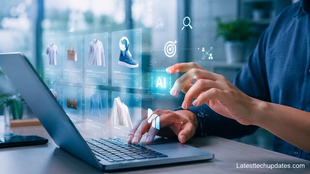 AI-powered ecommerce shopping feed management dashboard on laptop