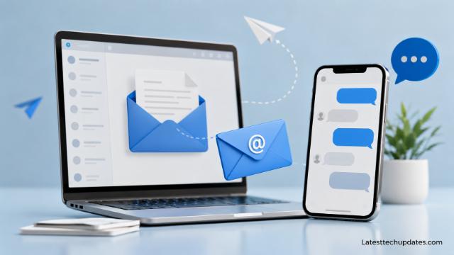 AI-powered email and SMS marketing optimization on laptop and smartphone