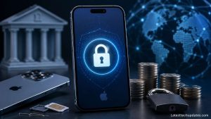 iPhone with finance lock security concept and SIM card