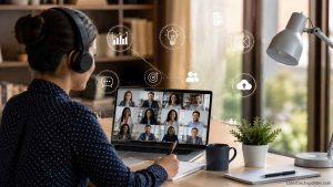 AI tools supporting remote work and team collaboration in a digital workplace