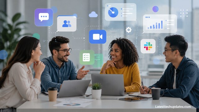 Team using AI communication tools for collaboration