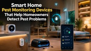 Smart home pest monitoring devices detecting pests in a modern house